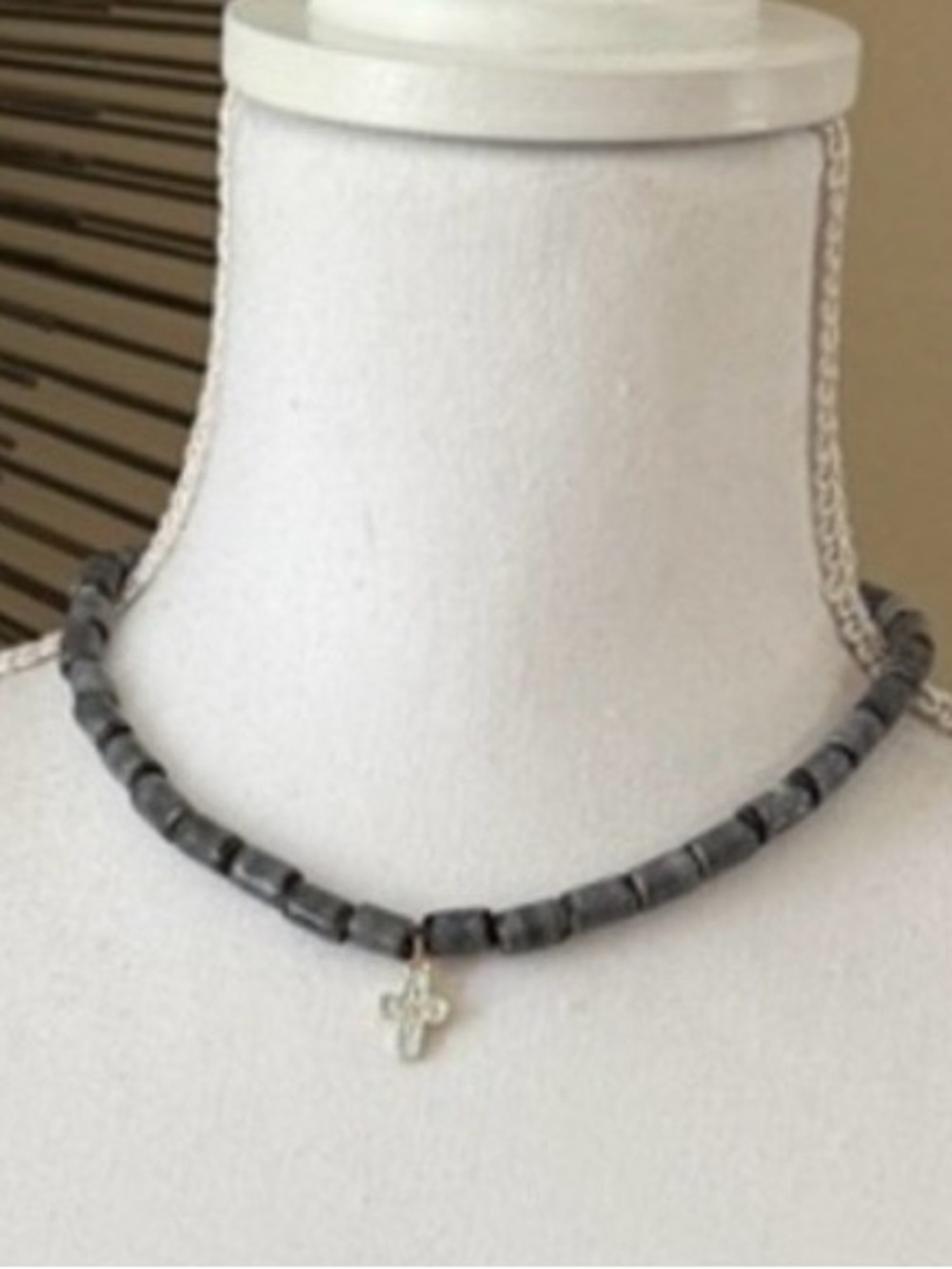 Free People FP Sincerely Yours Blue Cross Charm Choker In Gray/Blue Boho, NWT - Picture 2 of 5